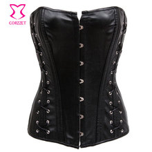 Punk Rave Black Faux Leather Bustier Corset Tight Lacing Gothic Corselet Overbust Korsett For Women Corsets and Bbustiers 2024 - buy cheap