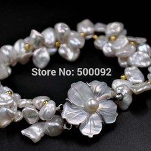 Rare 2strands 8-9mm Keshi freshwater Pearl bracelet carve flower clasp 2024 - buy cheap