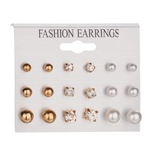 9 Pairs/Set Gold Silver Color Round Ball Stud Earring Vintage Crystal Simulated Pearl Earrings Set For Women Wedding Jewelry 2024 - buy cheap