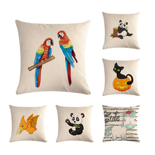 Funda de almohada con dibujos de animales para el hogar, cubierta decorativa de cojines con dibujos de loro, Panda, mono, tiburón y gato, ZY649 2024 - compra barato