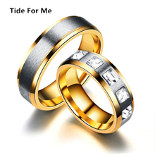 6 мм из нержавеющей стали кольца для пальцев для женщин и мужчин золотого цвета обручальные кольца кольцо кубический цирконий пара модные ювелирные аксессуары 2024 - купить недорого