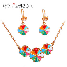 Bohemia Style Delicate Color Flower Luxury Brand Zircon Fashion Jewelry  Gold Tone Jewelry Sets Earrings Necklace JS604 2024 - buy cheap