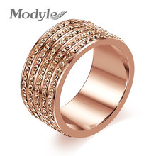 Modyle Rose Gold-Color Stainless Steel Jewelry Crystal Wedding Rings for women 2024 - buy cheap