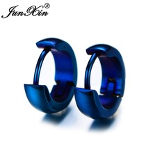 Junxin-brincos de argola redondos femininos, punk, azul, de aço inoxidável, bijuteria, dupla face, moda 2024 - compre barato