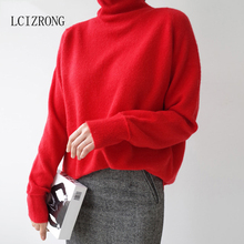 3 Colors Basic Loose Sweaters Women Casual Turtleneck Long Sleeve Knitted Pullovers Solid Tops Red Black Sweater Plus Size 2024 - buy cheap