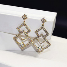 XIAO YOUNG Statement Geometric Full Rhinestone Long Earrings Party Fashion Jewelry For Women Gift Wholesale 2024 - buy cheap