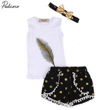 Helen115 Lovely Baby Kids Girl Summer Sleeveless T-shirt+Polka Dot Shorts+Bow Headband 2-7Years 2024 - buy cheap
