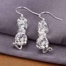 Hot Sale!!Free Shipping 925 Silver Earring,Fashion Sterling Silver Jewelry Double Stone Cat Earrings SMTE335 2024 - buy cheap