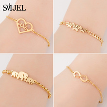 SMJEL Women Jewelry Stainless Steel Cute Elephant Bracelets & Bangles Heart Wave Charm Bracelet femme 2024 - buy cheap