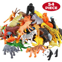 54 pçs mini selva animal brinquedos conjunto realista animais de plástico selvagem brinquedos de aprendizagem elefante gazela girafa gnu gorila leão tigre 2024 - compre barato