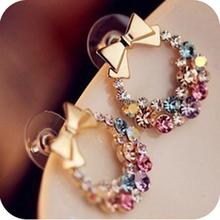 Female Fashion delicate Bowknot Earrings Multicolor crystal ear studs 2024 - buy cheap