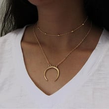 New Fashion Double Horn Necklace New Double Copper Bead Necklace Moon Drop Necklace Bohemian Jewelry Minimal Girlfriend Gift 2024 - buy cheap