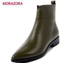 MORAZORA 2018 new fashion genuine leather boots autumn winter med heel ankle boots for women pointed toe square heel boots 2024 - buy cheap