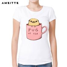 Camiseta con estampado de Pug of Tea para mujer, ropa Hipster divertida de manga corta con estampado de perro a la moda 2019 2024 - compra barato