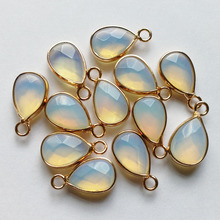 Wholesale 12pcs opal stone water drop Connector Charms Necklace Pendant gold for Bracelet jewelry 2024 - buy cheap