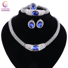 Women blue crystal statement necklace jewelry sets with earrings for party wedding boho fashion Trendy necklace 2017 hot sale 2024 - buy cheap