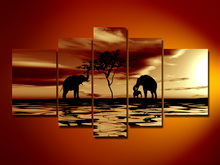 hand-painted oil wall art  pictures Africa elephants tree  home decoration  Landscape Framed canvas  oil painting 5pcs/set 2024 - buy cheap