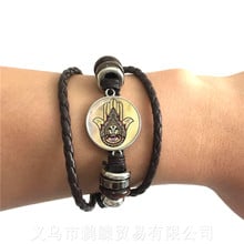 Vintage Hamsa Hand Leather Bracelet Evil Eye Glass Cabochon Black/Brown 2 Color Bangle Charms Fatima Jewelry For Men Women 2024 - buy cheap