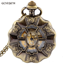 Reloj de bolsillo Vintage para hombre y mujer, accesorio de acero con diseño de rosa, bronce, Steampunk, cadena FOB, esqueleto hueco único, regalo 2024 - compra barato