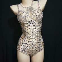 Sexy Rhinestone nude Strip Bodysuit Sparkly Crystal rompers women jumpsuit Female Singer Nightclub Wedding Stage Leotard Costume 2024 - buy cheap