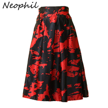 Neophil 2021 Black Red High Waist Pleated Midi Skirt Vintage Graffiti Print Satin Women Flare Skater Skirts Jupe Femme  S1607021 2024 - buy cheap