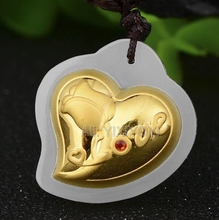 Natural White HeTian Jade + 18K Solid Gold Carved Love Rose Style Amulet Lucky Pendant + Free Necklace Fine Jewelry Certificate 2024 - buy cheap