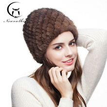 Gorro de piel de visón auténtico para mujer, gorro con pelo de visón, grueso, cálido, novedad, para invierno 2024 - compra barato