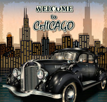 Ретро-постер Чикаго винтажный фон для фотосъемки с изображением старого автомобиля и городского пейзажа Высокое качество компьютерная печать на стене 2024 - купить недорого