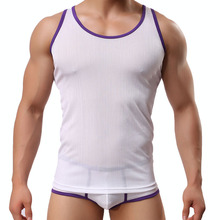 Camisola Dos Homens Sexy Roupa Interior Cor Sólida Roupas Bem Aderentes Ombros Largos Undershirts O-pescoço Colete Confortável Respirável 2024 - compre barato