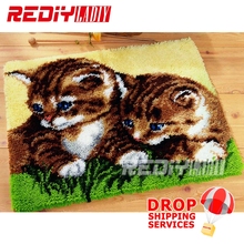 Hot Latch Hook Rug Kits DIY Needlework Unfinished Crocheting Rug Yarn Cushion Mat Double Cats 3D Embroidery Carpet Free Shipping 2024 - buy cheap