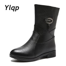 2022 New Women Platform Boots Genuine Leather Ladies Square Heels Round Toe Mid-Calf Boots Woman Shoes Female Winter Boots Black 2024 - buy cheap