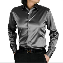 Мужская шелковая рубашка, модная Корейская атласная рубашка с длинным рукавом, мужская рубашка для пары, свадебное платье 2024 - купить недорого