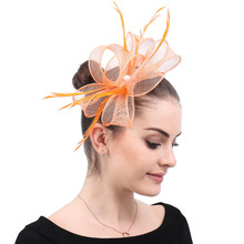 Sinamay-tocado de pelo Floral Vintage, tocado de plumas, tocado de novia, sombrero de fiesta de boda, accesorio de diademas 2024 - compra barato