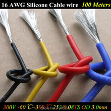 Cabo flexível de silicone, 100 metros, 16 awg, 16awg 252/0. 08ts od 3.0mm, fio de cobre colorido, 1.27mm, modelo quadrado, fio de avião