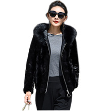 Harppihop * casaco de pele feminino, jaqueta preta de manga comprida moderna de pele de raposa, casaco de vison com capuz, casaco curto e slim 2024 - compre barato
