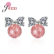 Sweet Romantic Pink Strawberry Stone Earrings 925 Sterling Silver Jewelry Shiny AAA Cubic Zirconia Bow Tie Gifts Wholesale 2024 - buy cheap