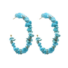 Bilincolor с модным голубым камнем большой круг летние серьги-гвоздики для женщин 2024 - купить недорого