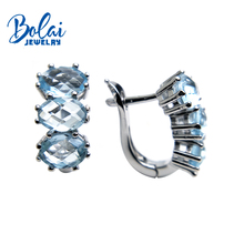 Bolaijewelry-pendientes de plata de ley 925 con gema de corte brio, joyería fina con Topacio azul cielo ovalado, caja de regalo, 5x7mm 2024 - compra barato