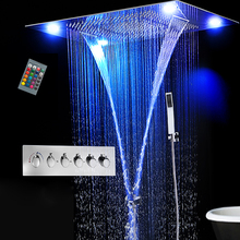 Chuveiro grande de led 600*800mm com funções de cortina, conjunto de chuveiro com cascata, cachoeira, vapor e cortina de água 2024 - compre barato