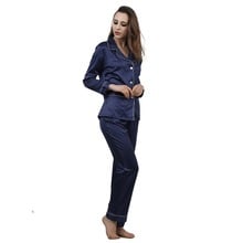 Conjunto de pijama de satén de alta calidad para mujer, Top de manga larga con cuello de muesca, pijama de pantalón completo, ropa de dormir para mujer 2024 - compra barato