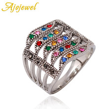 Joia anéis geométricos pedraria colorida, anéis femininos de luxo com cristais cz para casamentos, presente de joia 2024 - compre barato