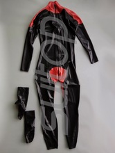 New men's Latex catsuit with socks separat (front zip ) in main black and red trim 2024 - buy cheap