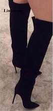 Новые женские сапоги до колена модные Демисезонные женские сапоги на тонком высоком каблуке с острым носком женские сапоги до колена на высоком каблуке 2024 - купить недорого