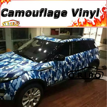 Película de vinilo de camuflaje para coche, envoltorio adhesivo sin burbujas, para coche, color blanco y azul 2024 - compra barato