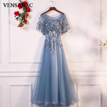 VENSANAC Lace Flowers O Neck Embroidery Long A Line Evening Dresses Vintage Party Pearls Tulle Prom Gowns 2024 - buy cheap