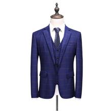 Terno masculino listrado, moda primavera 2019, terno masculino de negócios, casamento, jaqueta, colete, calça, terno fino 2024 - compre barato