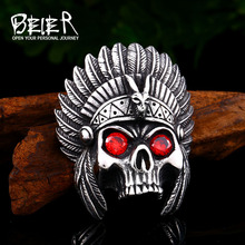 Beier 316L stainless steel Classic Indian Chief Pendant Necklace Red Stone Eye Punk biker High Quality Jewelry LLBP8-439P 2024 - buy cheap
