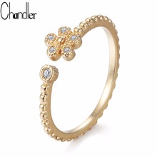 Chandler Flower Cubic Zircon Ring For Women Open Gold Color Bead Rings Engagement Wedding Bridal Jewelry Factory Price Wholesale 2024 - buy cheap