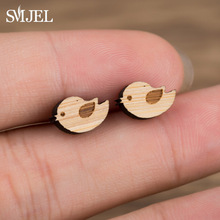 SMJEL Wood Jewelry Earing Fashion Cute Tiny Glaze Chicken Stud Earrings Gift For Girls Kids Lady Small Bird Earrings Christmas 2024 - buy cheap