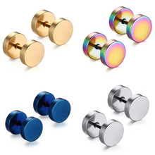 1Pair 8mm Double Sided Round Titanium Steel Earrings Men Women Punk Blue Gold-color Fake Ear Plugs Gothic Barbell Stud Earring 2024 - buy cheap